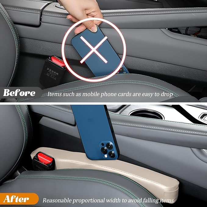 Car Seat Gap Filler, 2PCS Soft Foam Leather Vehicle Seat Crevice Blocker Stop Things from Dropping, Automotive No Drop Plug Guard Gap Stopper, Universal for Truck SUV RV (Beige)