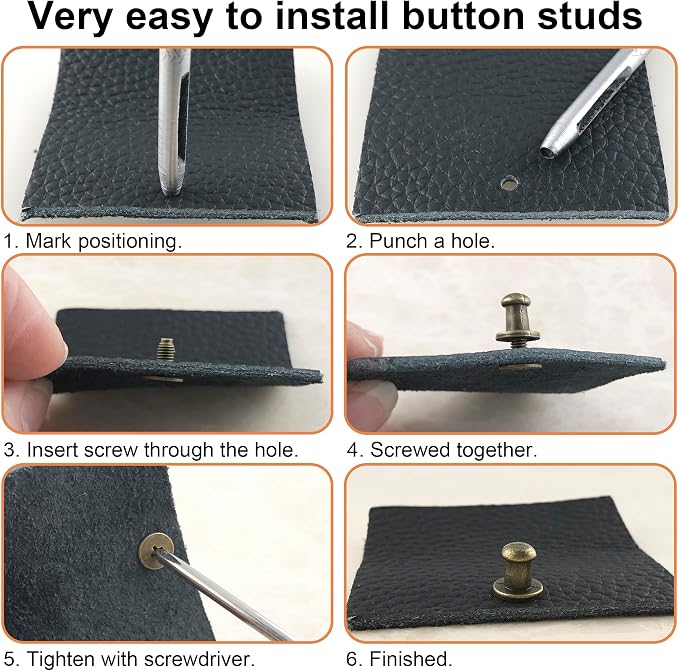 YORANYO 75 Sets 8MM Round Head Button Stud for Leather Chicago Screws Spikes and Stud Leather Rivets Screws Button Rivets for Repair and Decorate Clothing Shoes Belts Bags Dog Collars (Mixed in Box)