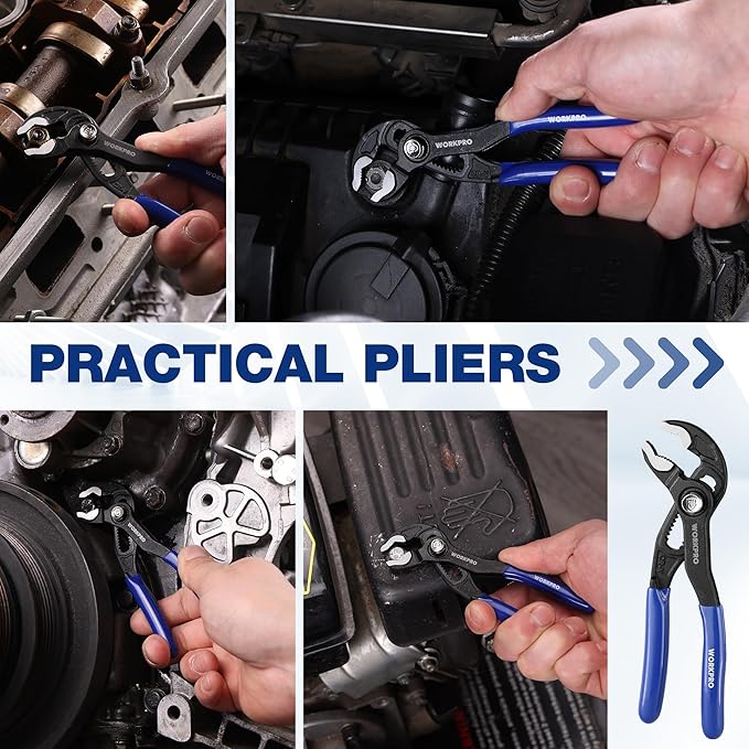 WORKPRO 5-Inch Water Pump Pliers, CR-V Plumbing Lock Plier, Quick Adjust Groove Joint Pliers, V-Jaw Quick Release Push Lock Pliers with Comfortable Grips
