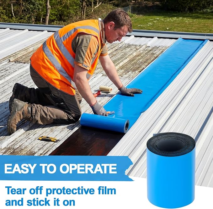 8in x 16.5ft Roof Waterproof Tape, Heavy Duty TPU Self-Adhesive Leak Repair for Metal, Corrugated Roofs, Windows, Rvs & Gutters, Instant DIY Weatherproof Seal (Blue)