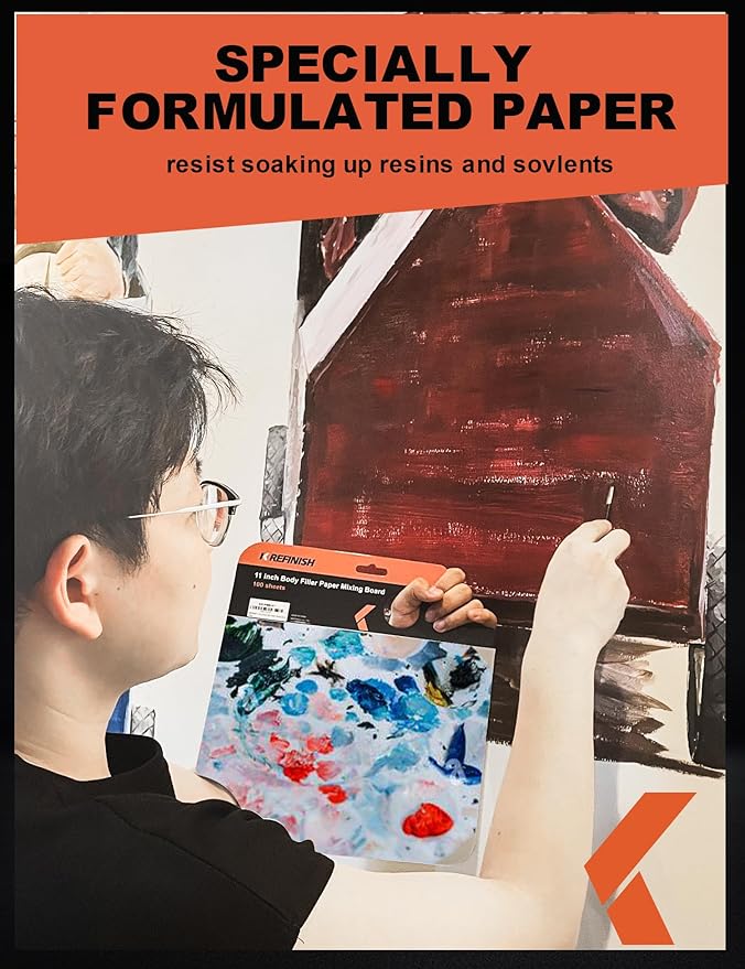KREFINISH Body Filler Mixing Board Disposable Paper Mixing Board Sheets, Superior Mixing Pad for Contamination Free Body Filler Mixing, 100Pcs Solvent Resistant Tear-Off Quick-Mixing Papers