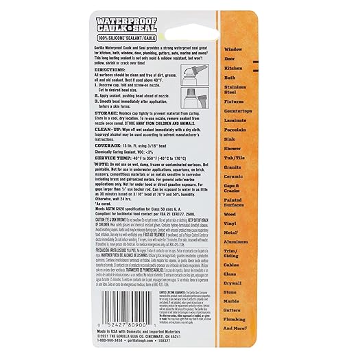 Gorilla Waterproof Caulk & Seal Silicone Sealant, 2.8oz Squeeze Tube (Pack of 5) - Clear Caulking Sealant for Kitchen, Window, Bath, Marine, Door and More