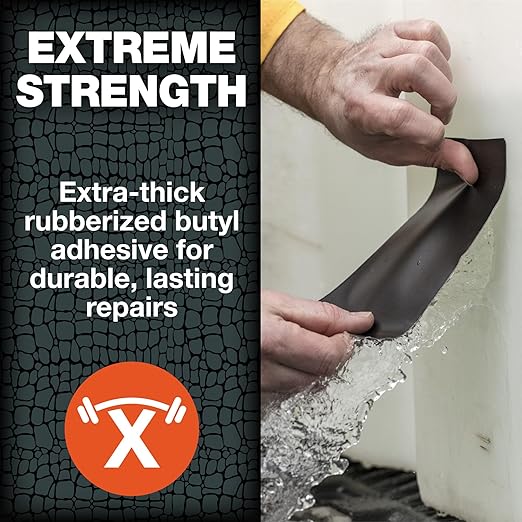 T-REX Heavy Duty Waterproof and Repair Tape for Wet or Rough/Dirty Surfaces Including Underwater, Leaks and More, 4" x 5', Black, 1-Roll (285987) (Pack of 2)