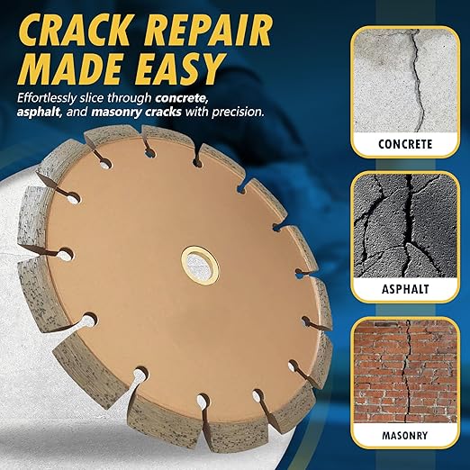 7" Crack Chaser Blade for Cured Concrete, Asphalt Repair or Joint Widen, 0.25" Width, 7/8"-5/8" Non-Threaded Arbor