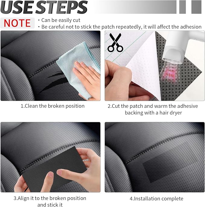 4PCS New Perforated Self Adhesive Leather Repair Patch,8"x4" Breathable Leather Repair Tape Patch for Car Seats/Couches/Vinyl,Thickened PU Leathers Seat Patches for Car