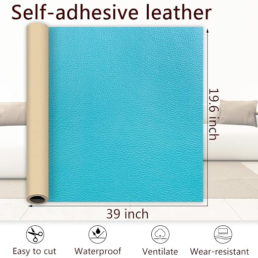 Sky Blue Leather Repair Patch, 39.3 x 19.6 Inch Self Adhesive Leather Repair Tape, Large Vinyl Leather Repair Kit for Furniture, Car Seats, Sofats, Couch, Office Chair