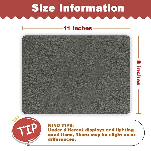 GEYYANG Leather Repair Patch, 8" x 11" x 3PCs Self Adhesive Leather Repair Kit for Furniture, Car Seats, Office Chair, Sofa, Couch, Vinyl Repair Tape(Gray - Litchi Grain)