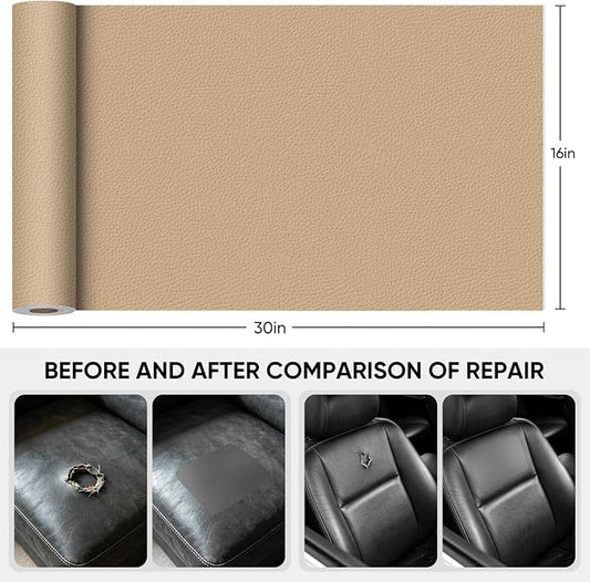 Leather Repair Tape,16 x 30 Inches Self Adhesive Leather Repair Patch,Leather Repair Kit for Furniture,Couches,Car Seats,Cabinets,Handbags(Pink Beige)