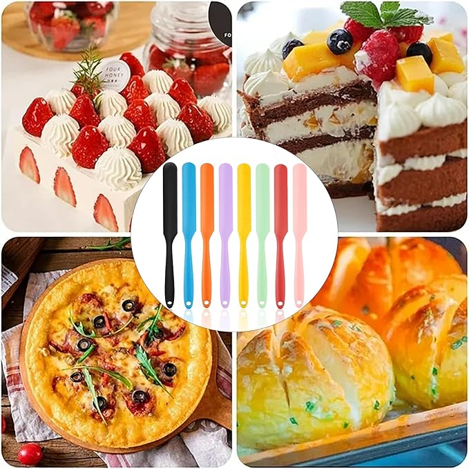 8 Pcs Silicone Wax Spatula with Long Handle for Kitchen Baking, Waxing Tools & Jar Blender Accessories Small Rubber Scraper for Butter Jam Cream Cake Spreaders Tnkcter