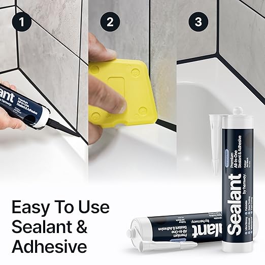 Jet Black Construction Sealant & Adhesive All-in-One Hybrid Polymer | Superior to Silicone Bathroom Caulk Sealant | Waterproof, Odorless, Paintable Caulk | Kitchen Bathroom Outdoor 300 ml 1 Pack