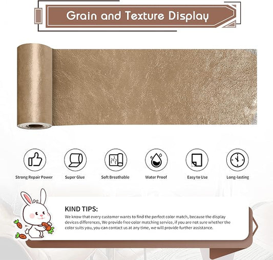 KING MOUNTAIN Leather Repair Patch,4 x 63 Inches self Adhesive Leather Repair Tape for Damaged Leather Furniture, Sofa Seating,Car Seats, Leather Goods(Khaki)