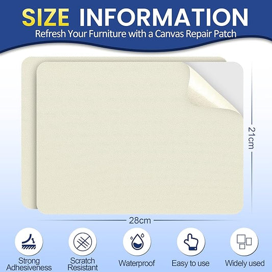 Self-Adhesive Canvas Repair Tape, 8.3" x 11" Waterproof Canvas Repair Patch, Fabric Patch Repairs Kit for Furniture, Tents, Sunbrellas, Boat Covers Awnings, Couches, Clothes, Bags Beige&White