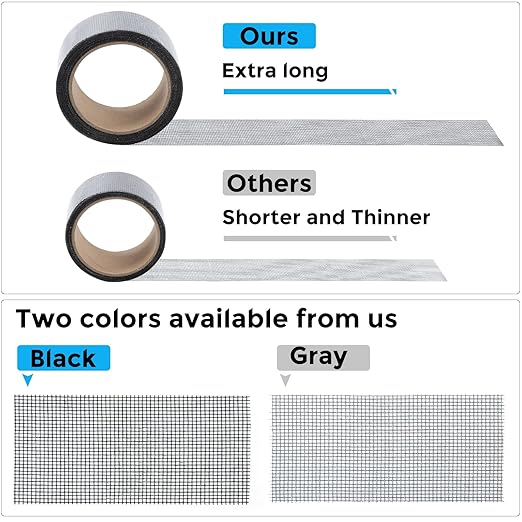Secopad Grey Window Screen Repair Tape, 2IN X 20FT Screen Repair Kit for Windows or Doors, Strong Adhesive Fiberglass Mesh Patch Tape