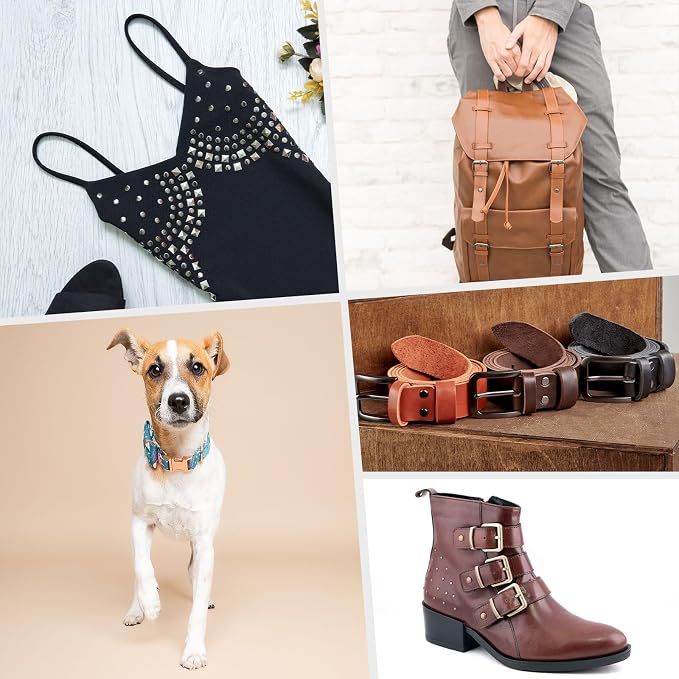 HARFINGTON 100 Sets Double Cap Leather Rivets, 6x8mm Round Cap Tubular Metal Studs Leather Crafting Rivets for Fabric Belt Pet Collar Boot Bag Repair and Decoration, Bronze