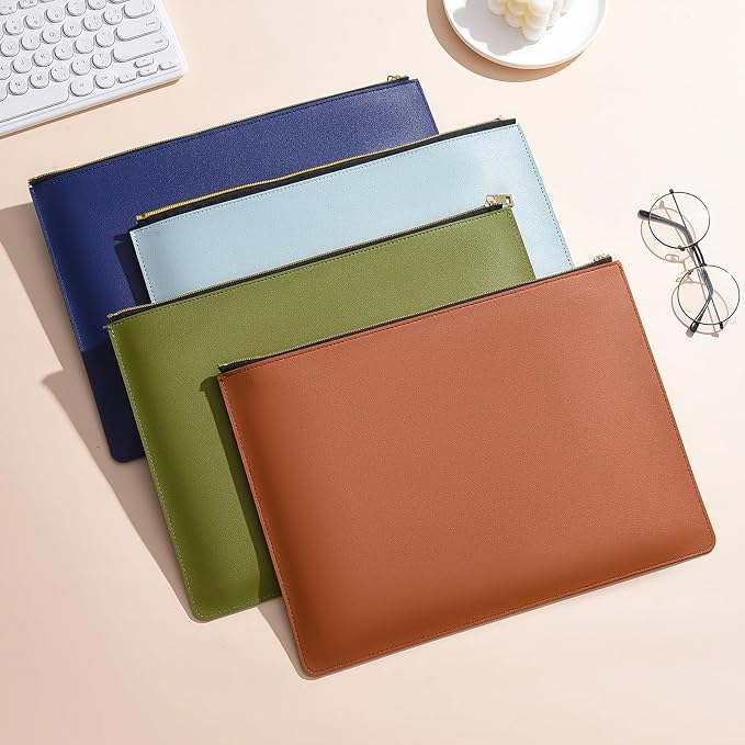 PU Leather A4 File Folder Zipper Document Holder Envelope Folder Case for Receipt Contract (1, Brown)