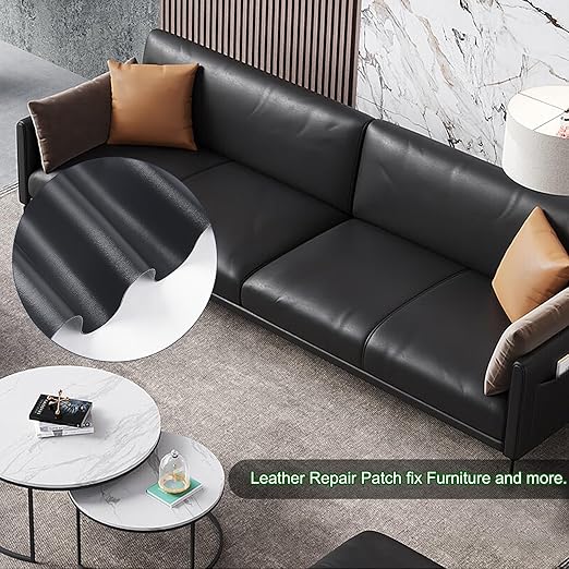 Leather Repair Patch, Self-Adhesive Leather Repair Tape, Large Reupholster Leather Patches for Furniture Couch Chairs Car Seat (Black-Fine Grained, 36x79 inch)