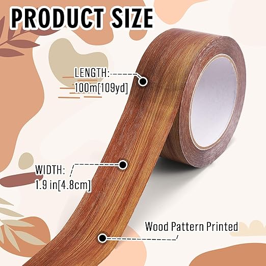 Whaline 109 Yard Wood Grain Packing Tape Brown Decorative Gift Wrapping Tape for Small Business DIY Crafts Box Carton Decor