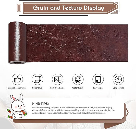 KING MOUNTAIN Leather Repair Patch,4 x 63 Inches self Adhesive Leather Repair Tape for Damaged Leather Furniture, Sofa Seating,Car Seats, Leather Goods(Red Brown)