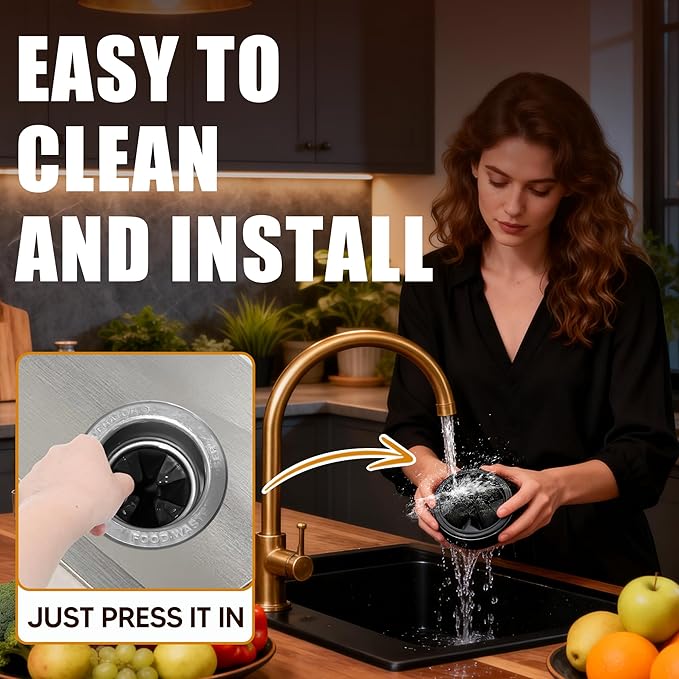 3 3/8" Garbage Disposal Splash Guard, QCB-AM Sink Baffle Replacement for InSinkErator Evolution Series, Upgraded Removable Quiet Collar Drain Plugs, Garbage Disposer Accessories, Black