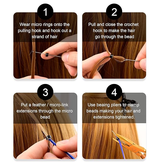 NEWISHTOOL Micro Links Hair Extensions Kit, Hair Extension Pliers for Beads, Hair Extension Loop Needle Pulling Hook Tool Bead Device Tool Kits, Micro Link Tools for Hair or Feather Extensions Styling