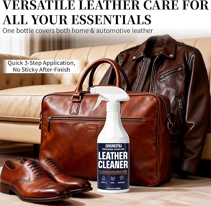 Leather Cleaner and Conditioner Kit – 2×16oz Leather Cleaner for Car Seats | Removes Dirt, Oils & Stains - pH-Balanced, Non-Greasy - Restores & Protects Sofas, Bags & More - With Microfiber Towel