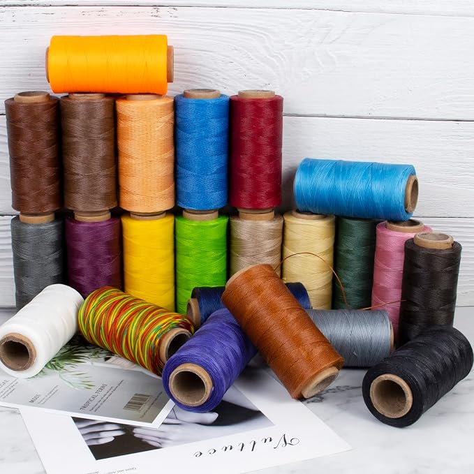 0.8mm Waxed Thread for Leather Sewing, 284 Yards, 150D Flat Wax String, Waxed Cord for Bracelet Making, Bookbinding, Shoe Repairing, Leather Projects, DIY Crafts (Brown)