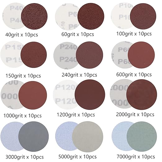 127pcs Sandpaper 3inch Sanding Disc 40-7000 Grit with Hand Sanding Block,1/4" Shank Backer Plate, Polishing Pads, and Interface Pad for Drill Grinder Rotary Tools Attachment
