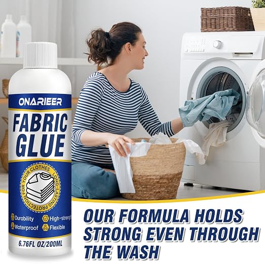 Fabric Glue Permanent Clear Washable - Instant Bond Leather Glue for Clothes Repairs Leather Crafts Upholstery Material Textile Felt Badges 200ml