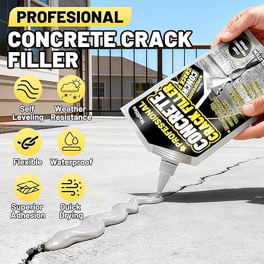 Concrete Crack Filler, 5.3LB High Elasticity Self Leveling Cement Crack Filler, Slab Concrete Waterproof Repair Sealant for Driveway, Walkway, Patio, Joint, Outdoor Quick Drying Sealer - Grey