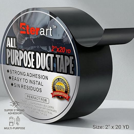 ETERART Heavy Duty Black Duct Tape, Tear by Hand & Residue-Free Industrial Strength Adhesive, Waterproof Multi-Purpose Tape for Moving, Outdoor Repair and Home DIY, 2 Inch x 20 Yards