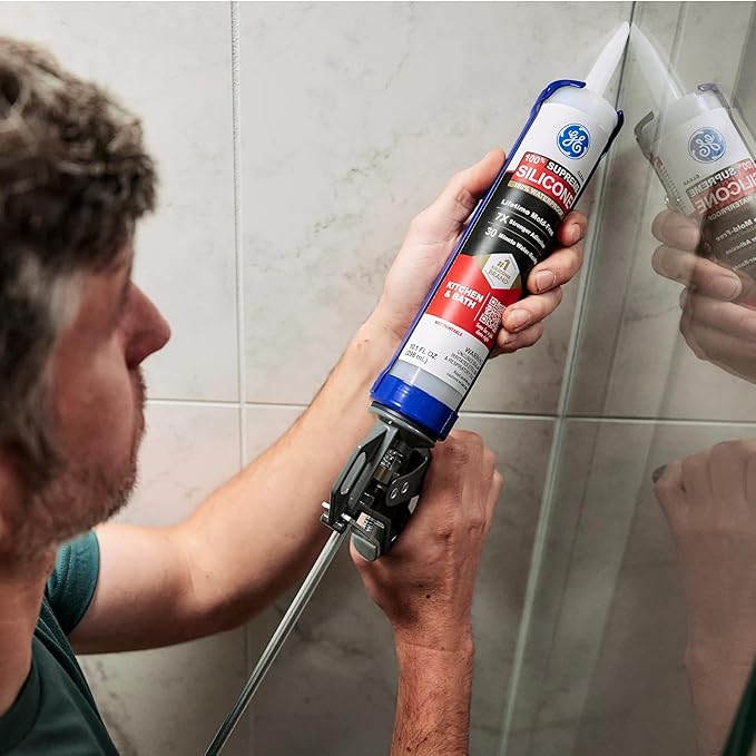 GE Supreme Silicone Caulk for Kitchen & Bathroom, White, 10 fl oz Cartridge, 12 Pack - 100% Waterproof Silicone Sealant, 7X Stronger Adhesion, Shrink & Crack Proof