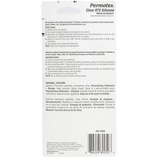 Permatex 80050 Clear RTV Silicone Adhesive Sealant, 3 oz