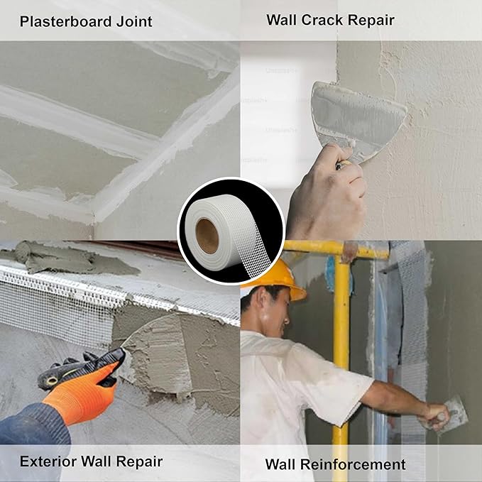 2 Packs Drywall Joint Repair Kit Self Adhesive Fiberglass Drywall Repair Patch Wall Holes Repair Kit Self Adhesive Fiberglass Wall Crack Repair Patch(2 Rolls of 2 Inch x 66 Feet)
