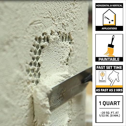SIKA Sikacryl Stucco Repair, White, 1-Qt, Ready-Mix Stucco Patch for Large Cracks and Spalls, Acrylic-Based, Interior/Exterior, Textured, Moisture-Resistant