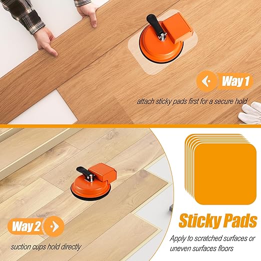 Floor Gap Fixer Tool with Vacuum Suction Cup & 6 PCS Sticky Pads, Heavy Duty Plank Grabber for Laminate Vinyl Flooring Gap Repair, Wood Flooring Installation Kit for Filling Floor Gaps