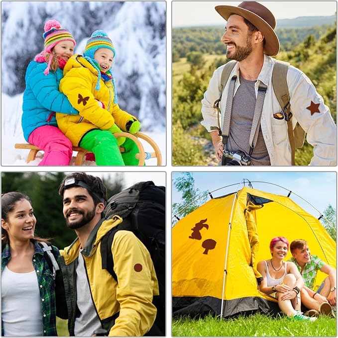 Waterproof Self-Adhesive Nylon Patches for Tent Repair Kit, 24pcs Outdoor Gear Tenacious Repair Tape, Fabric Patches for Clothes, Down Puffer Jacket, Tent, Sleeping Bag, Backpack, Coffee