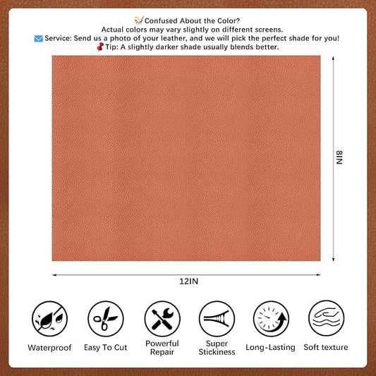 2 Pcs Light Brown Leather Repair Tape, 8x12 Inch Leather Repair Patch Self-Adhesive, Waterproof Faux Leather Patch, Vinyl Repair Tape for Couch, Sofas, Furniture, Office Chair, Car Seats