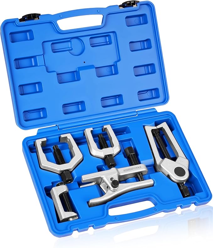 DAYUAN 5pcs Professional Front End Service Tool Kit Blue, Pitman Arm Puller, Ball Joint Separator Tie Rod Remover Tool with Case Blue
