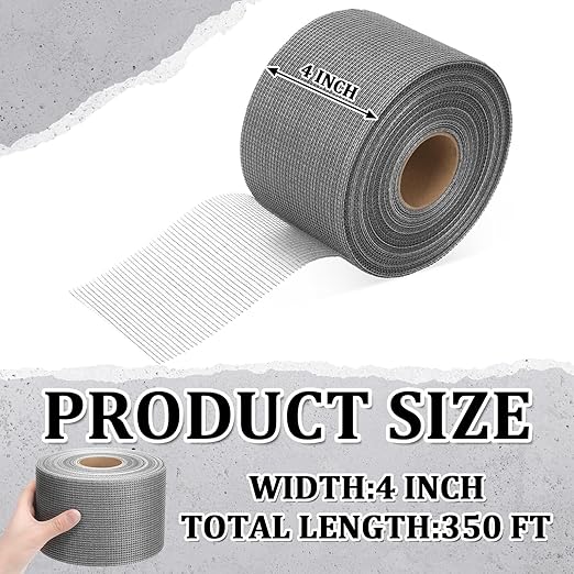 350 ft x 4 Inch Cement Board Joint Tape Self Adhesive Durable Gray Fiberglass Mesh Drywall Mesh Repair Tape for Cement Board Joints Repairing, Sealing and Strengthening
