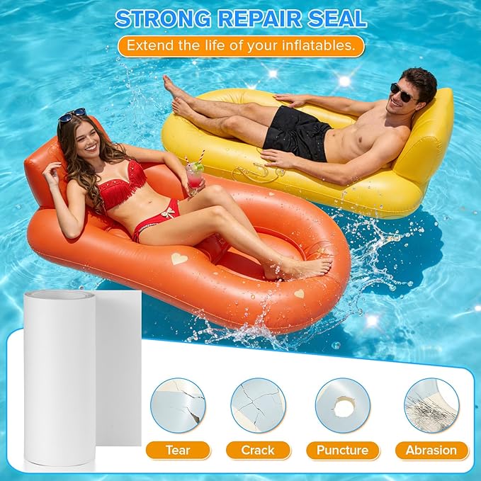Inflatable Repair Tape 4 in x 7 ft, Waterproof Clear Repair Patch Kit for Bounce House, Pool Floats, Air Mattress, Tent, Tarp and Pool Toys