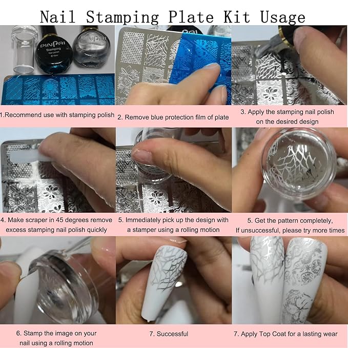 AddFavor Nail Stamper Kit 7pcs Nail Stamping Plates Flower Geometric Mandala Animal Image Nail Stencils with 2 Stamp and 2 Scraper for Home Salon Manicure Design Supplies Tools