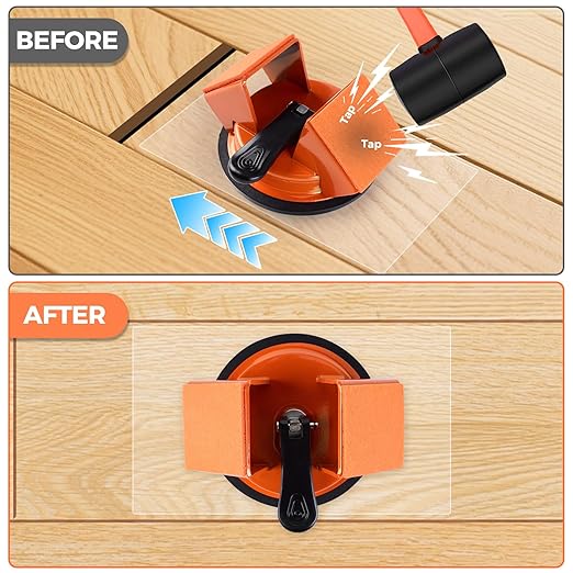 Floor Gap Fixer Tool for Laminate, LVP, Vinyl Plank & Engineered Hardwood Floors – Heavy Duty Aluminum Suction Cup, DIY Floor Gap Repair Kit (Orange, Double-Sided)