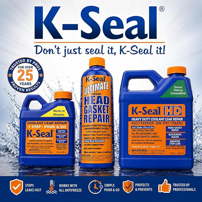 K-Seal ST5501 Multi-Purpose One Step Coolant Leak Repair, 8oz, Pour and Go, Mixes with All Antifreeze, No Flushing Required