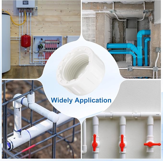 uxcell 12Pcs 3/4 Inch PT Female Thread PVC Pipe Fitting Cap, Cleanout Water Drain End Caps, Pipe Plug Socket Fittings with Tape for Water Heater Supply Lines, Plumbing, White
