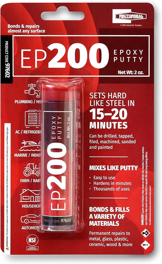 RectorSeal Ep-200 Epoxy 97602 Epoxy Putty with Display, Easy Application, Plumbing, Blister Pack.