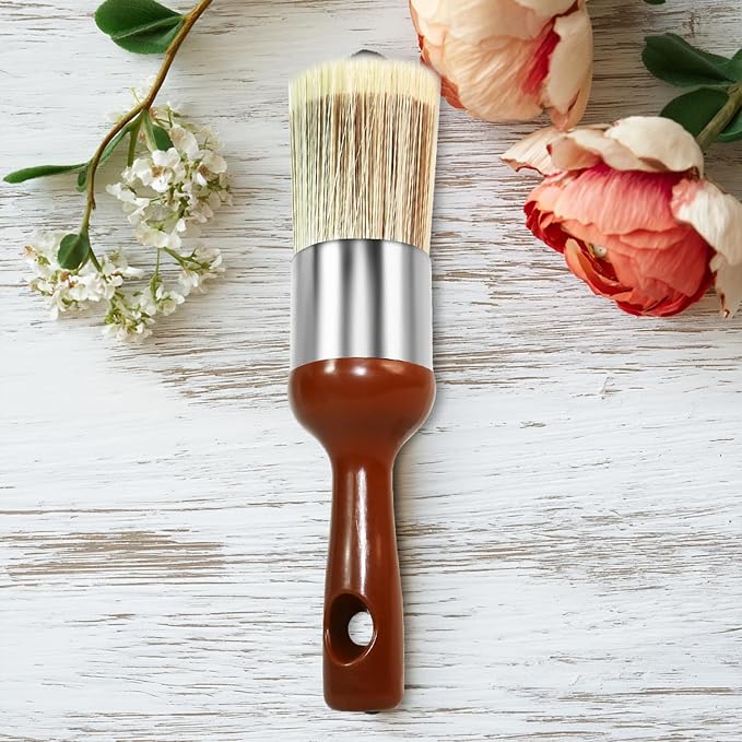 Horse Hair Brush for Leather and Furniture Salve - Durable Wax Brushing Tool with Comfortable Handle for Home Leather Cleaning (Long Handle)