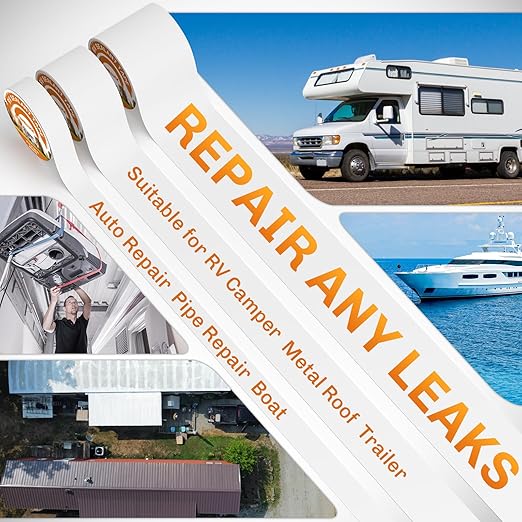 WELLUCK RV Roof Sealant Tape Camper Roofing Repair Tape, 6 Inch X 50 Foot Natural White RV Tape for Roof Repair Camper Trailer Boat Sealing Leak Repair, UV & Waterproof