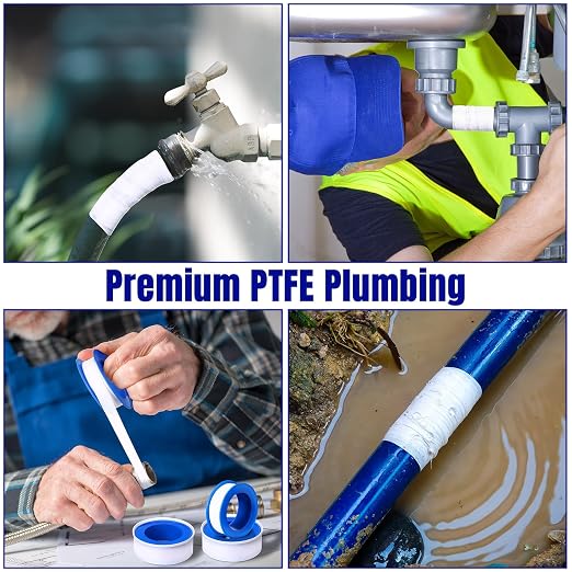 Pushglossy 300 Rolls PTFE Tape 1/2 x 520 Inches Plumbers Waterproof Sealant Plumbing Tape for Shower Head Repairing Water Pipe Sealing (White)