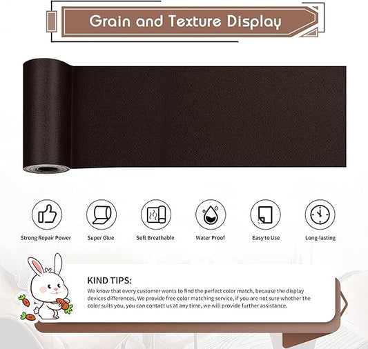 KING MOUNTAIN Leather Repair Patch,4 x 63 Inches self Adhesive Leather Repair Tape for Damaged Leather Furniture, Sofa Seating,Car Seats, Leather Goods(Fine Grained Dark Brown)