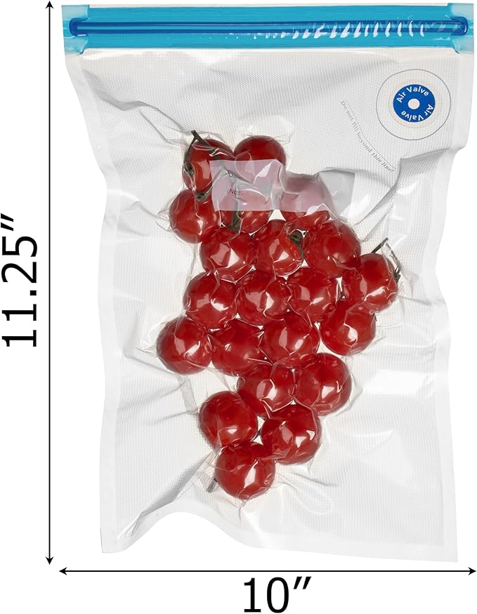 Basicwise 10" x 11" Set of 12 Reusable Airtight and Resealable Food Storage Bags Durable & Convenient Solution for Fruits Fresh Vegetables Cooked Meals & Leftovers Compatible with Most Vacuum Sealers